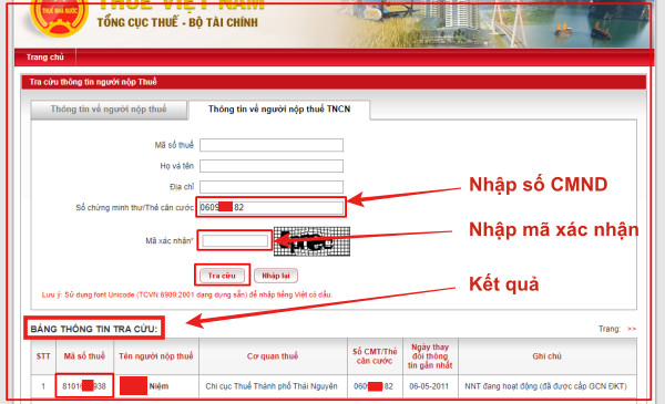 Tìm mã số thuế cá nhân bằng số CMND