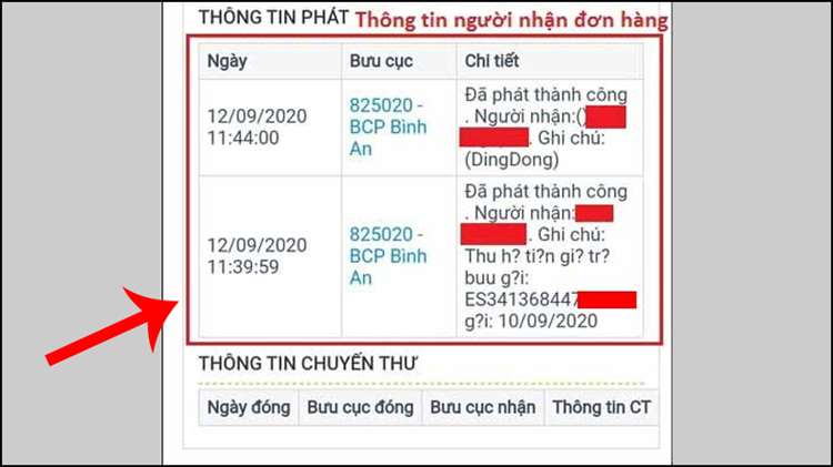 Tra mã vận đơn bưu điện