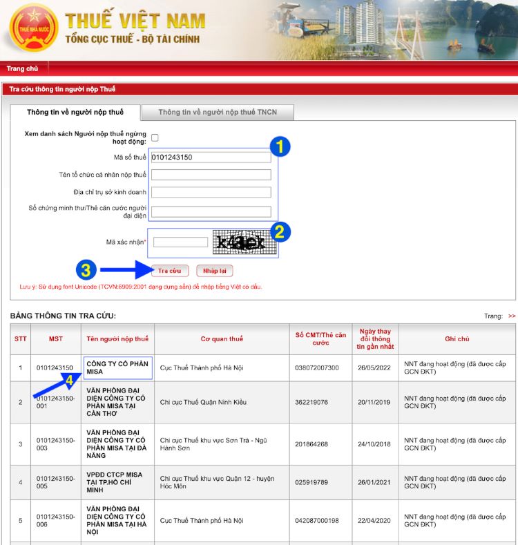 Tra cứu mã số thuế doanh nghiệp 